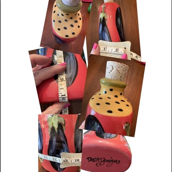 Droll Designs Eggplant/Carrot Collection Ceramic Olive Oil Jar with Cork - Picture 9 of 11